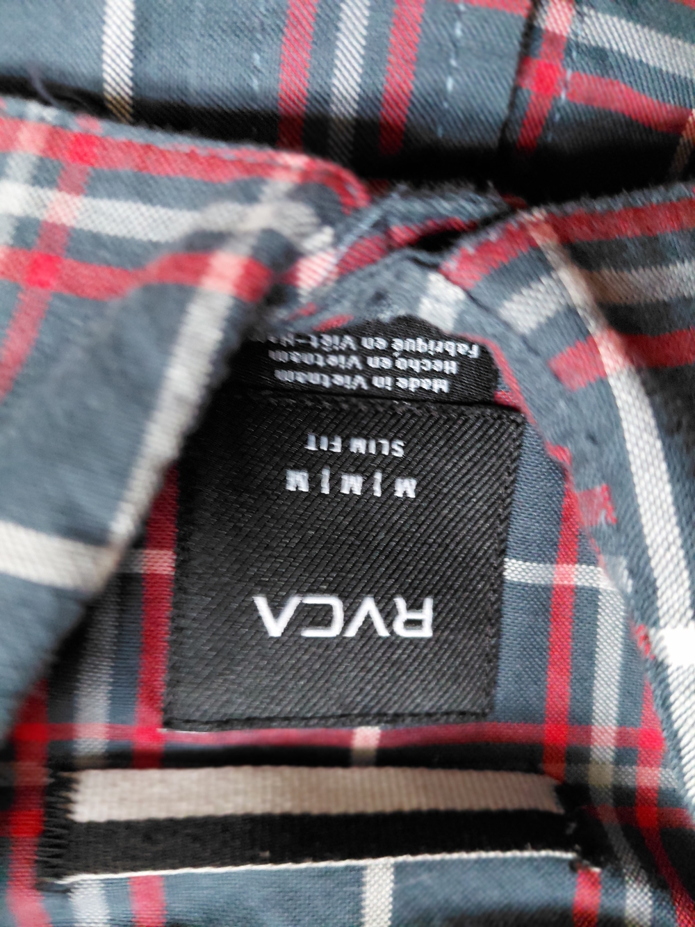 RVCA Men’s Red and Navy Plaid Button-Down Shirt